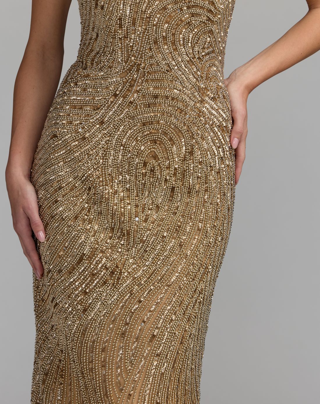 Mac Duggal Gold Embellished Strapless Column Gown