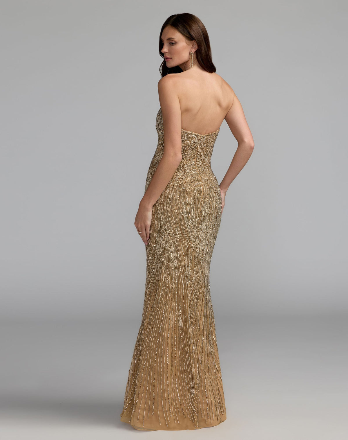 Mac Duggal Gold Embellished Strapless Column Gown