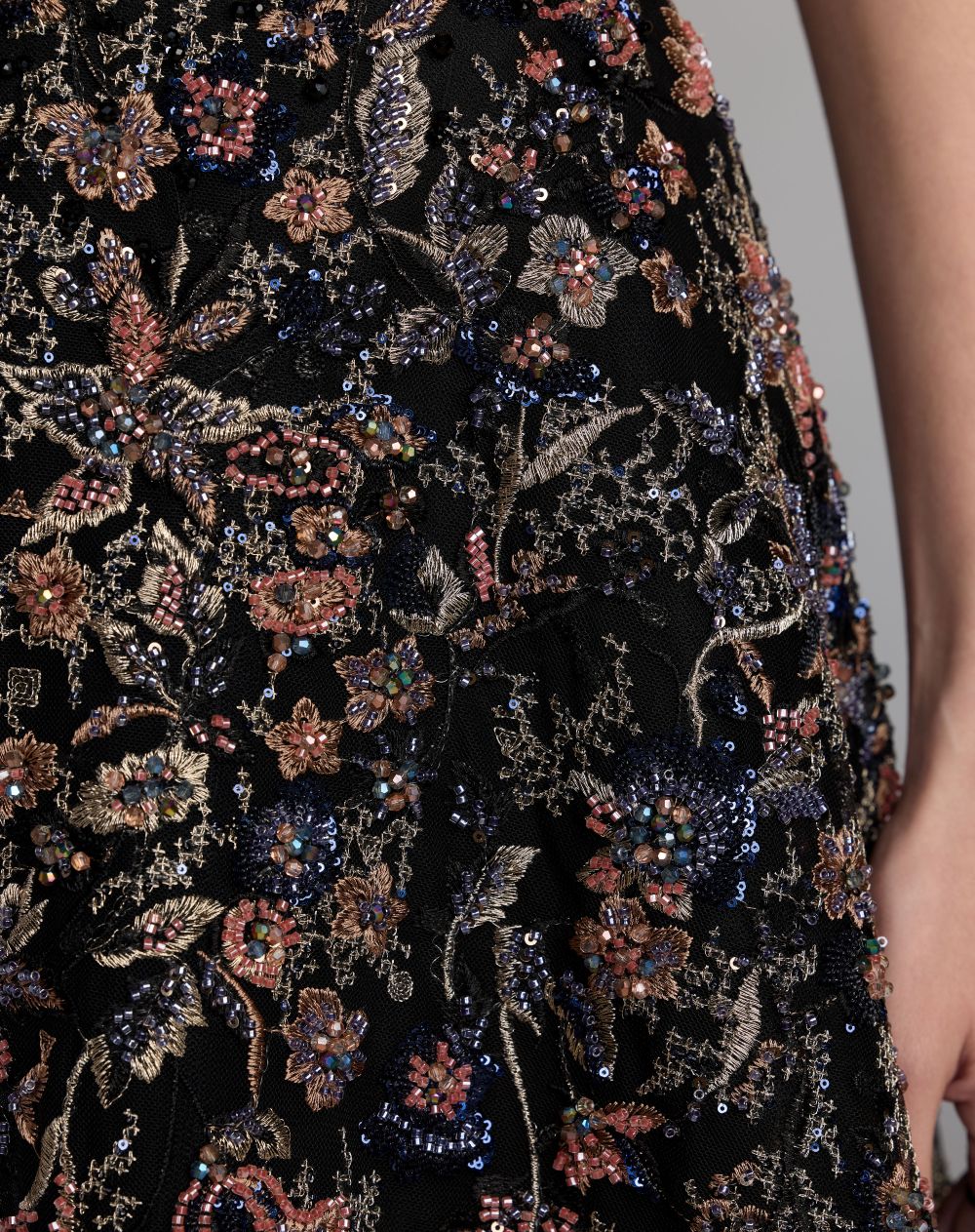 Mac Duggal Black Strapless Floral Embroidered A-Line Gown