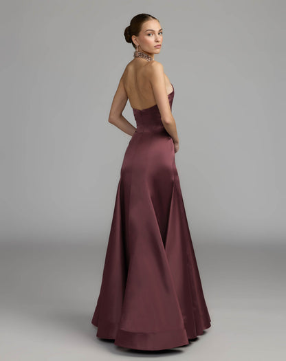 Mac Duggal Plum Satin Embellished Halter Mermaid Gown