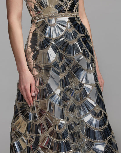 Mac Duggal Silver Hand Embellished Strapless Ball Gown