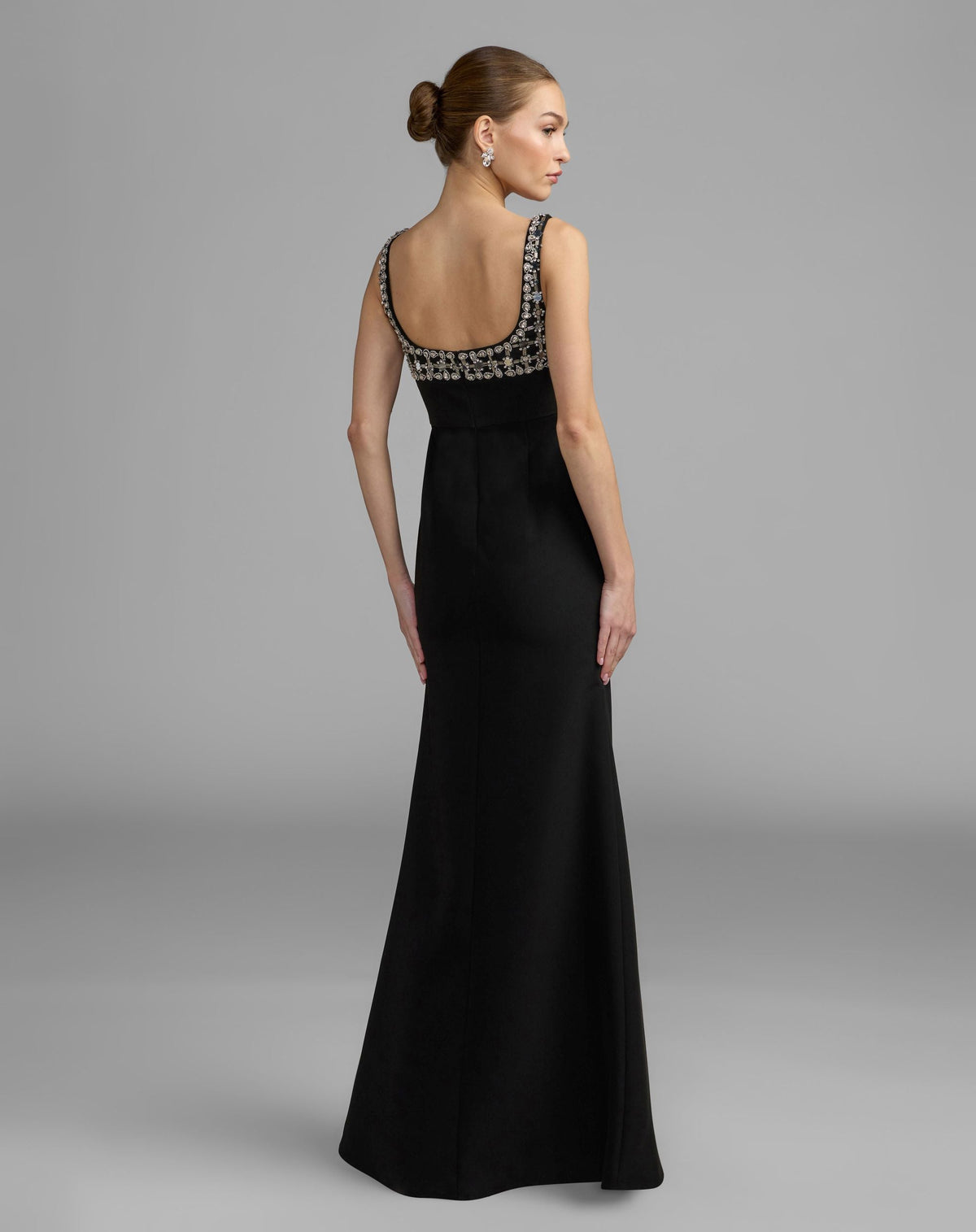 Mac Duggal Black Sleeveless Crepe Gown With Embellished Bodice