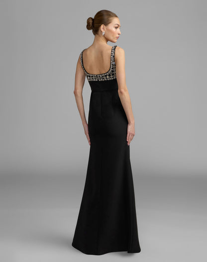 Mac Duggal Black Sleeveless Crepe Gown With Embellished Bodice