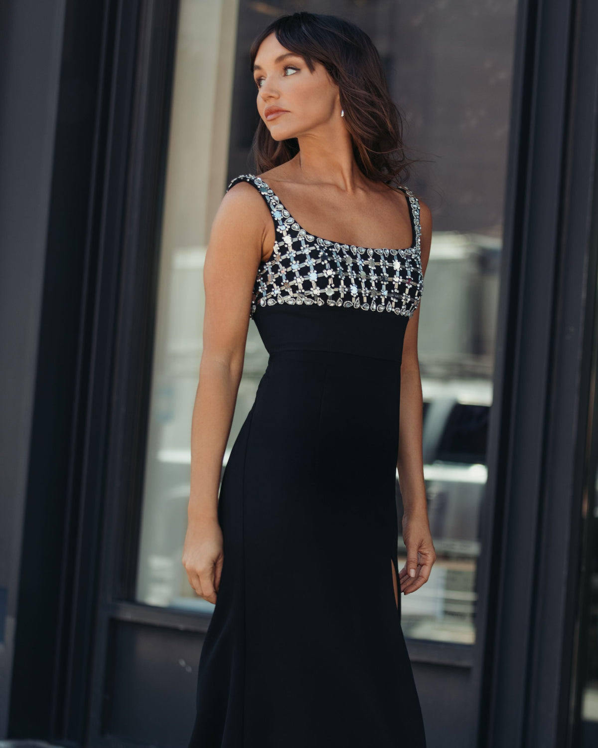Mac Duggal Black Sleeveless Crepe Gown With Embellished Bodice