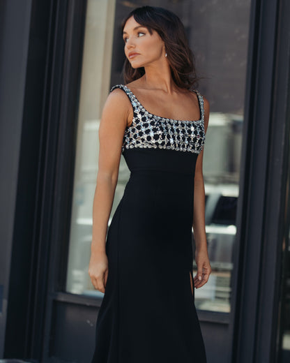Mac Duggal Black Sleeveless Crepe Gown With Embellished Bodice