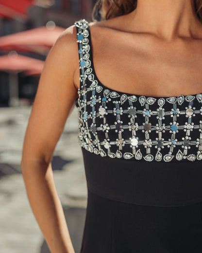 Mac Duggal Black Sleeveless Crepe Gown With Embellished Bodice