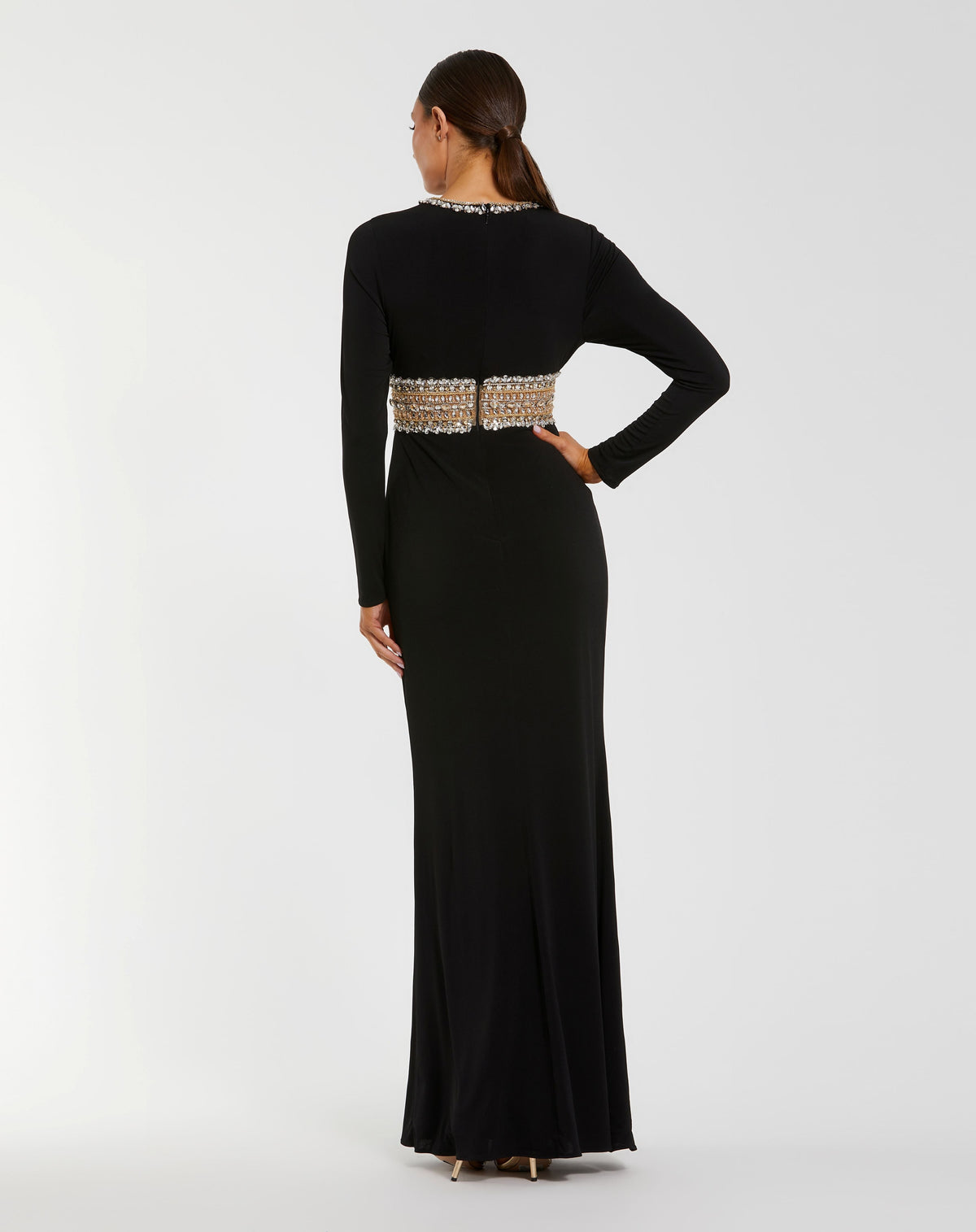Mac Duggal Black Long Sleeve Gown With Embellished Cut Out
