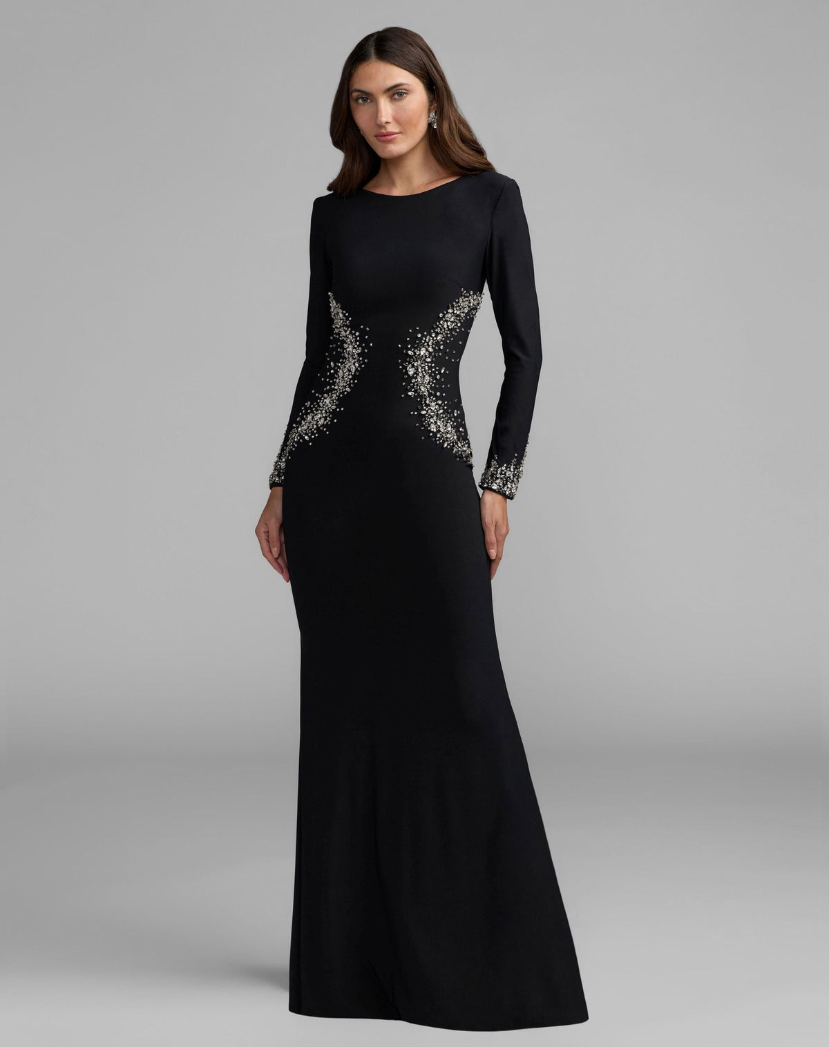 Mac Duggal Black Long Sleeve Embellished Jersey Gown