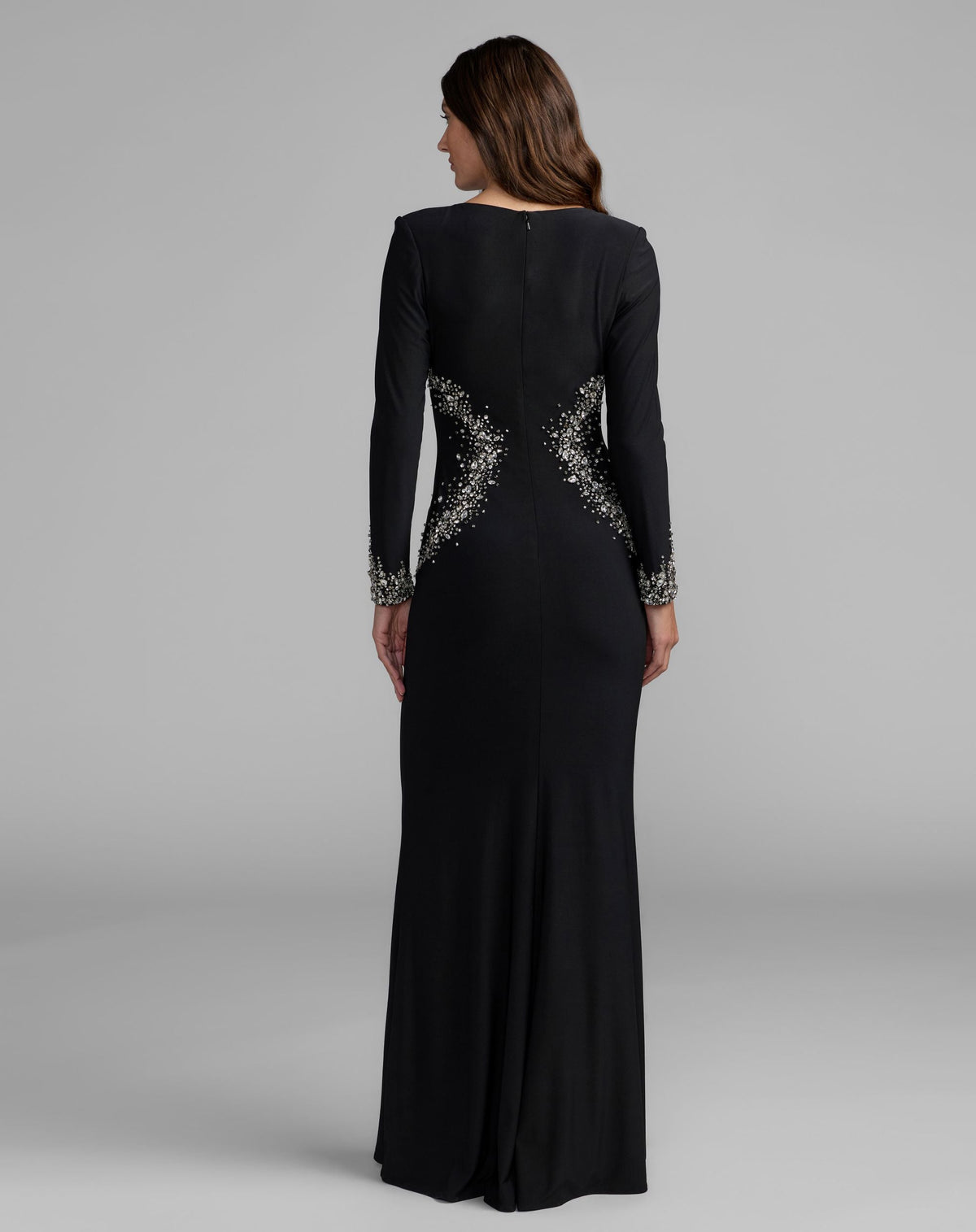 Mac Duggal Black Long Sleeve Embellished Jersey Gown