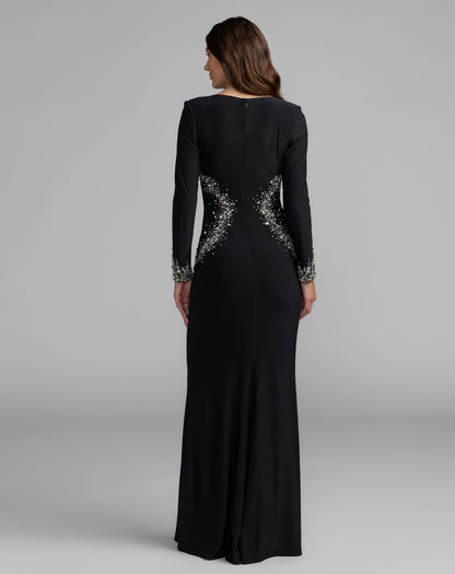 Mac Duggal Black Long Sleeve Embellished Jersey Gown