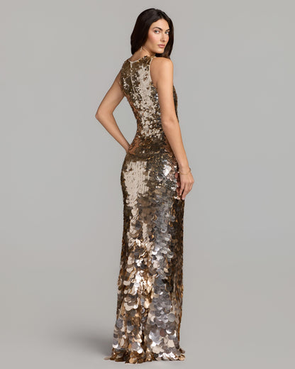 Mac Duggal Gold Sleeveless Sequin Column Gown