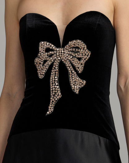 Mac Duggal Black Strapless Velvet Gown With Bow Detail
