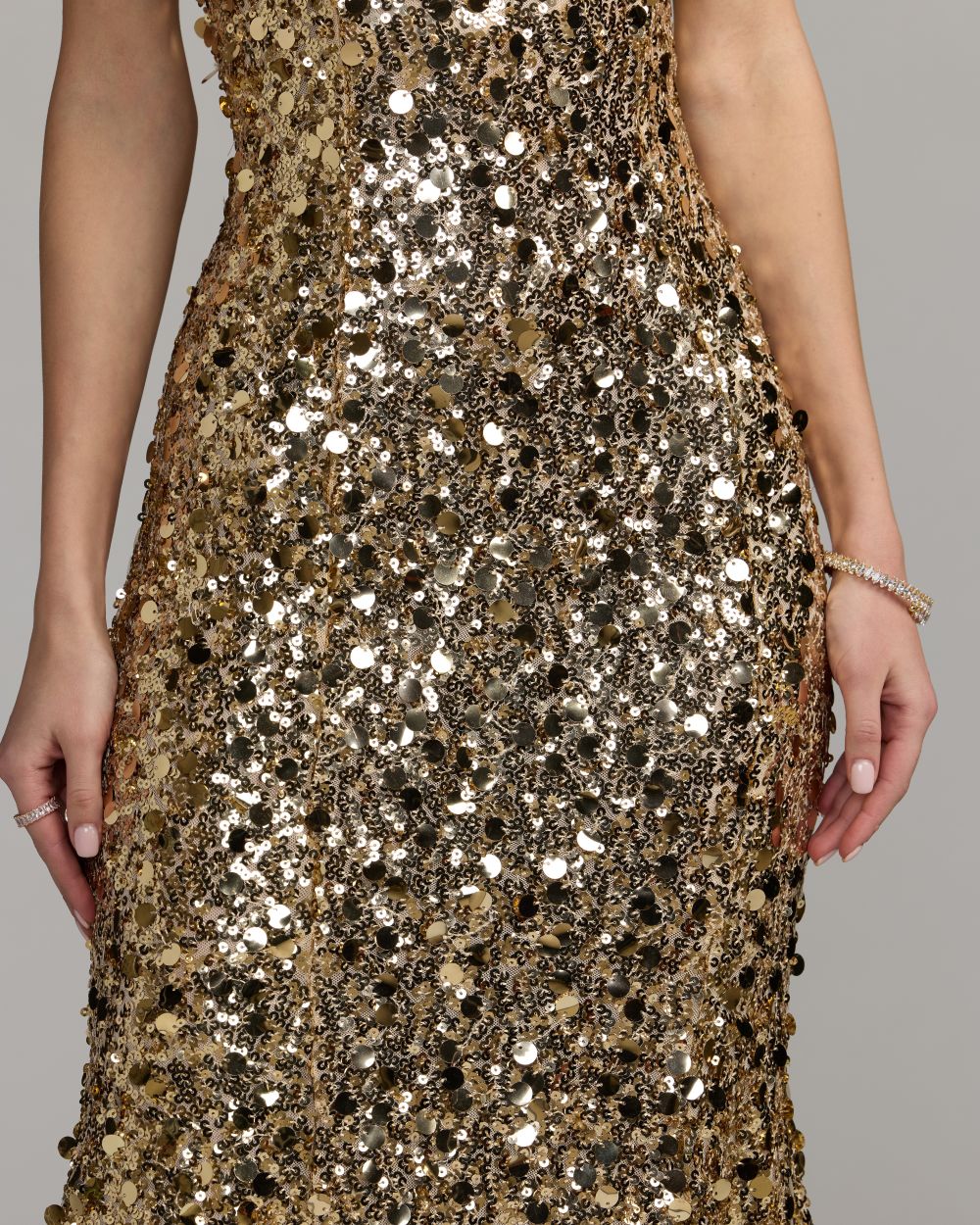 Mac Duggal Gold Mixed Sequin Mermaid Gown