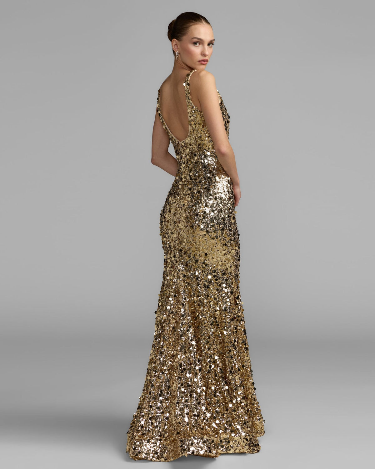 Mac Duggal Gold Mixed Sequin Mermaid Gown
