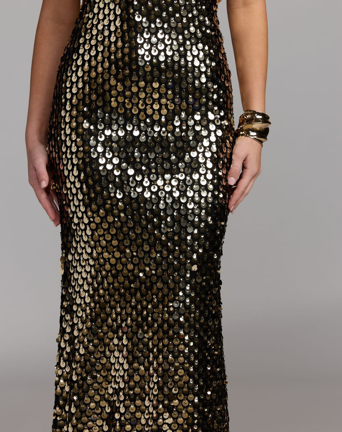 Mac Duggal Black Strapless Paillette Sequin Column Gown