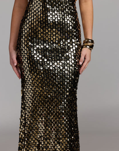 Mac Duggal Black Strapless Paillette Sequin Column Gown