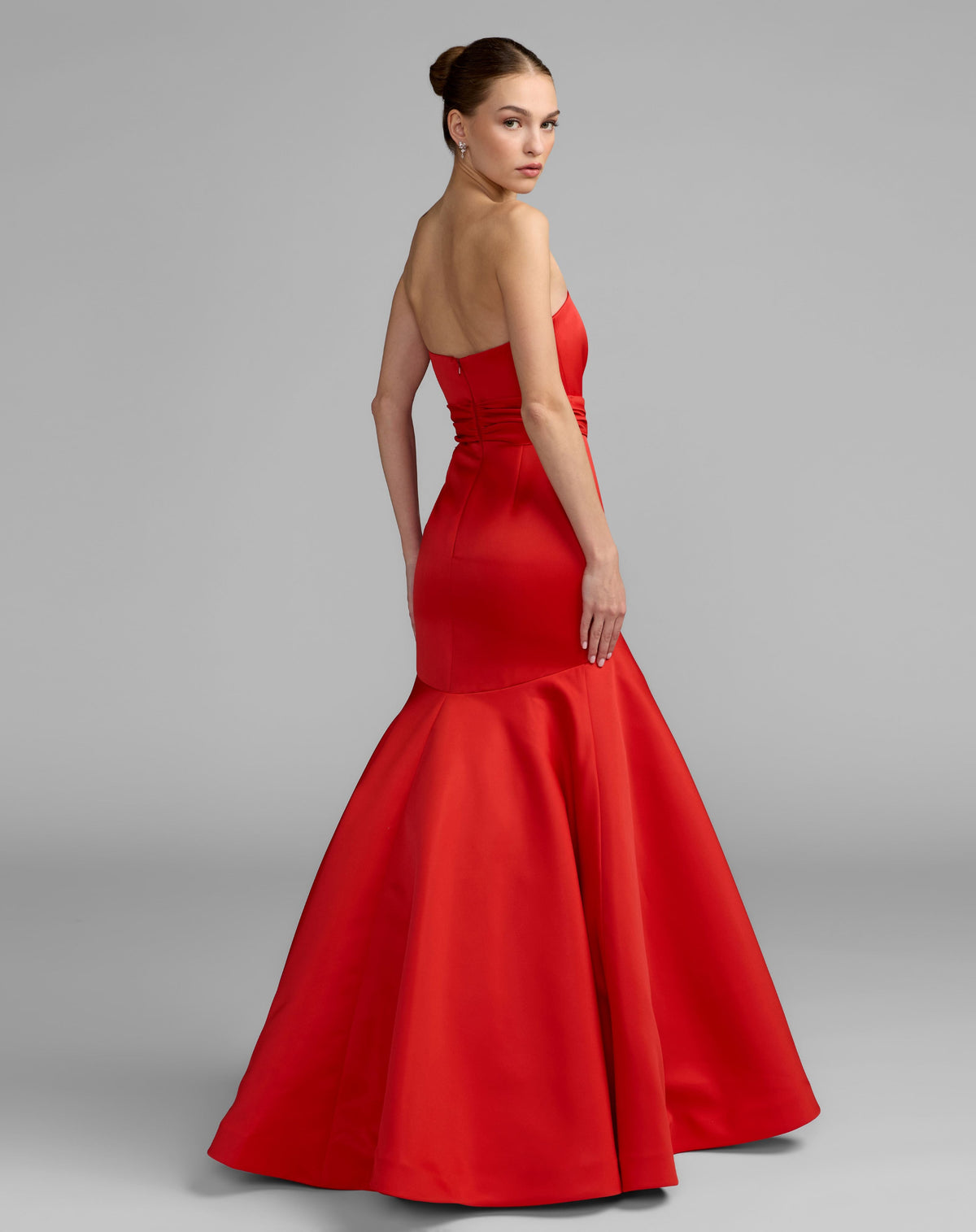 Mac Duggal Red Strapless Satin Mermaid Gown with Oversize Bow