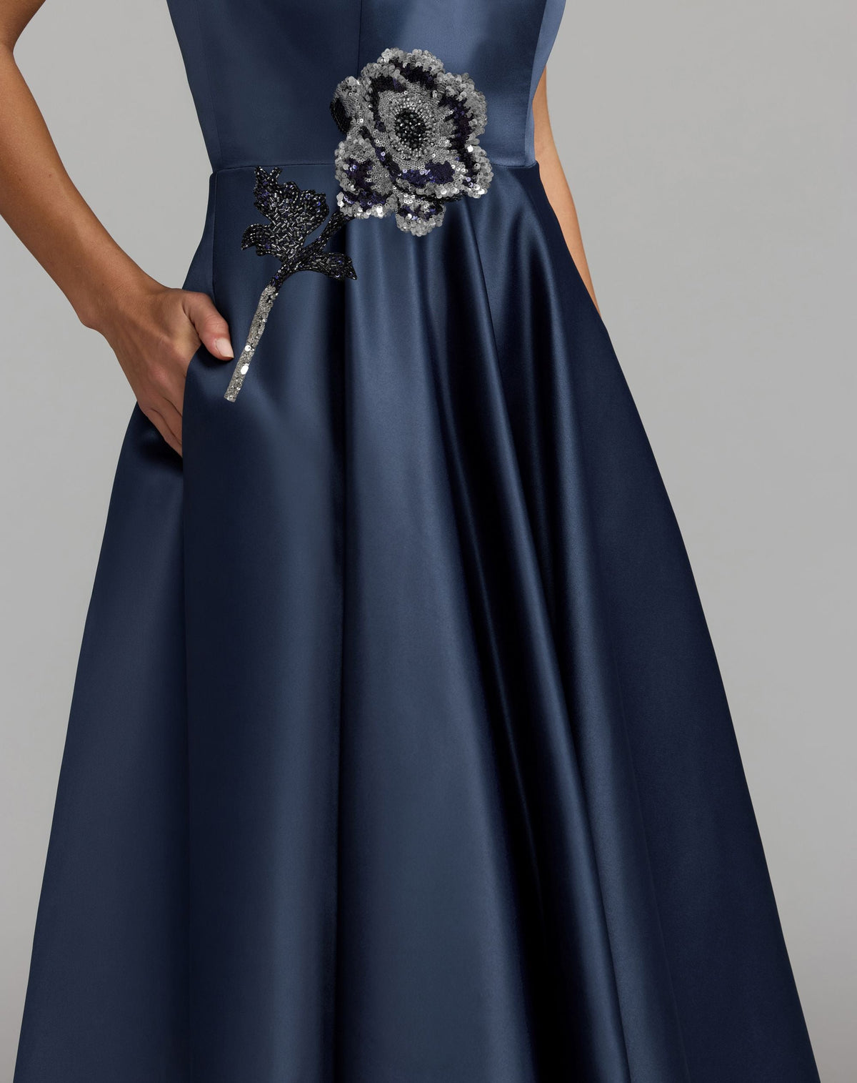 Mac Duggal Navy Floral Sequin Appliqué Halter Ball Gown