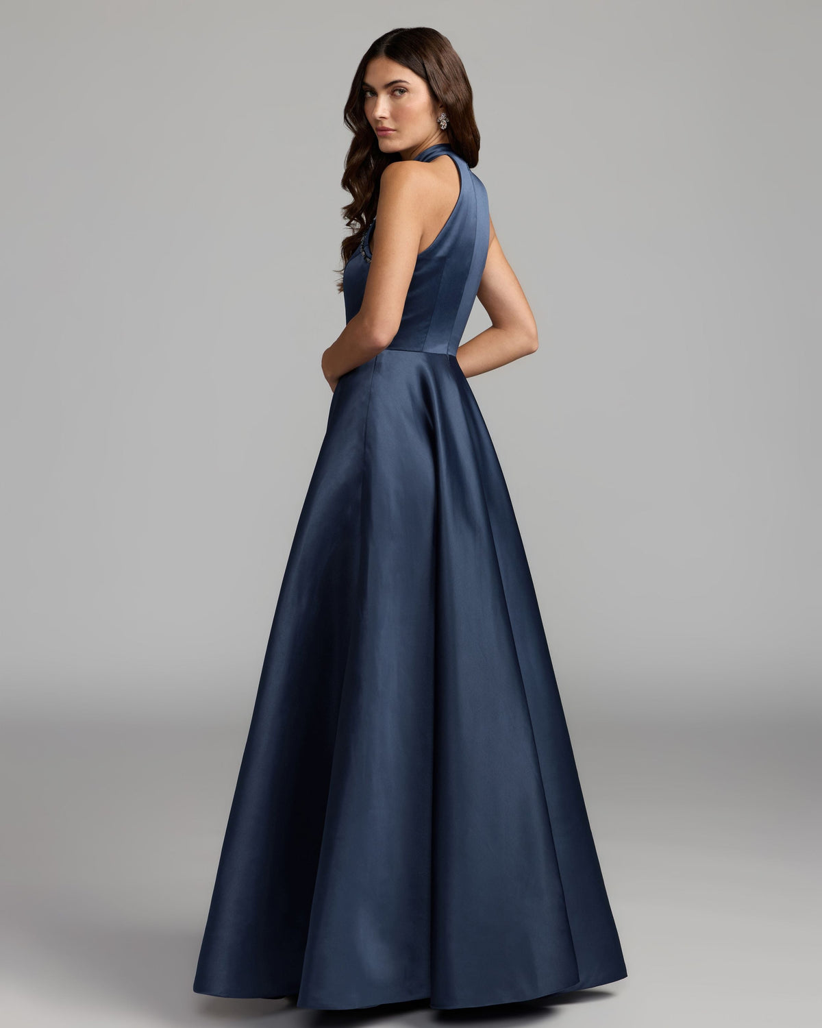 Mac Duggal Navy Floral Sequin Appliqué Halter Ball Gown