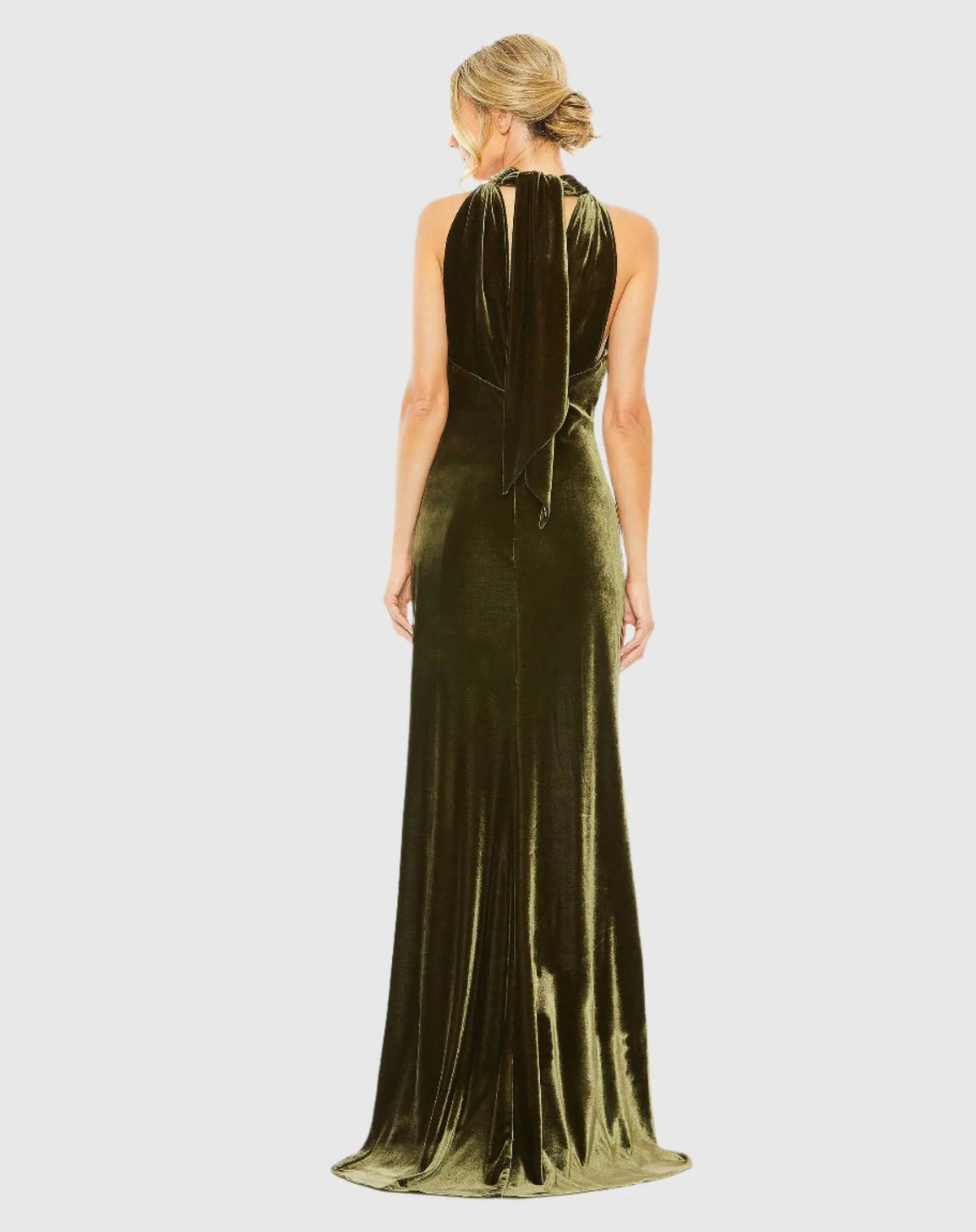 Mac Duggal Dark Green Velvet Halter Column Gown
