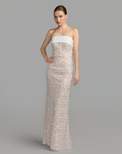 Mac Duggal Ivory Strapless Embellished Column Gown With Bow