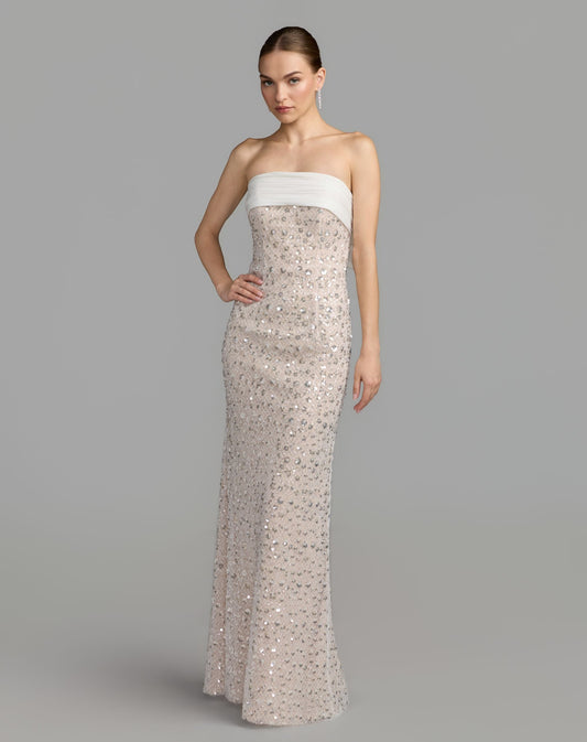 Mac Duggal Ivory Strapless Embellished Column Gown With Bow