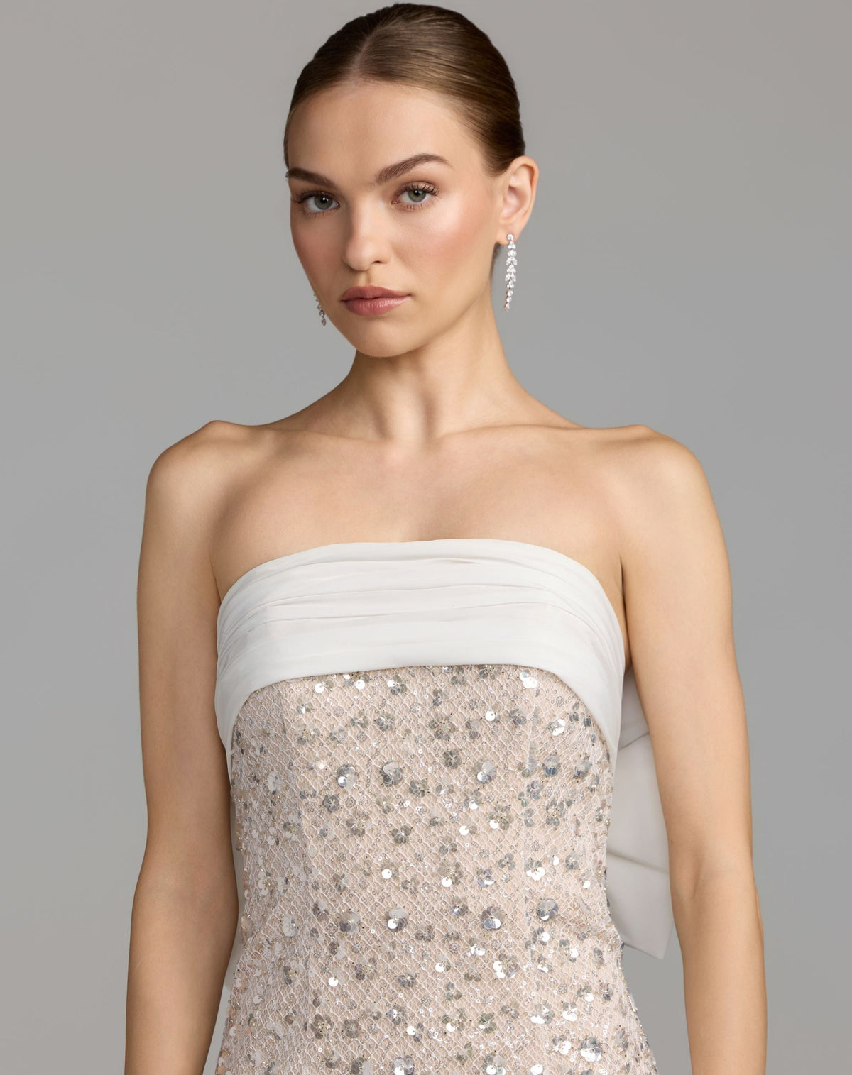 Mac Duggal Ivory Strapless Embellished Column Gown With Bow