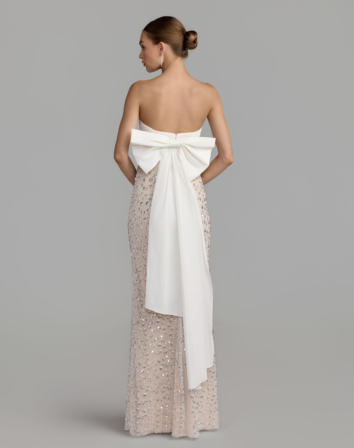Mac Duggal Ivory Strapless Embellished Column Gown With Bow