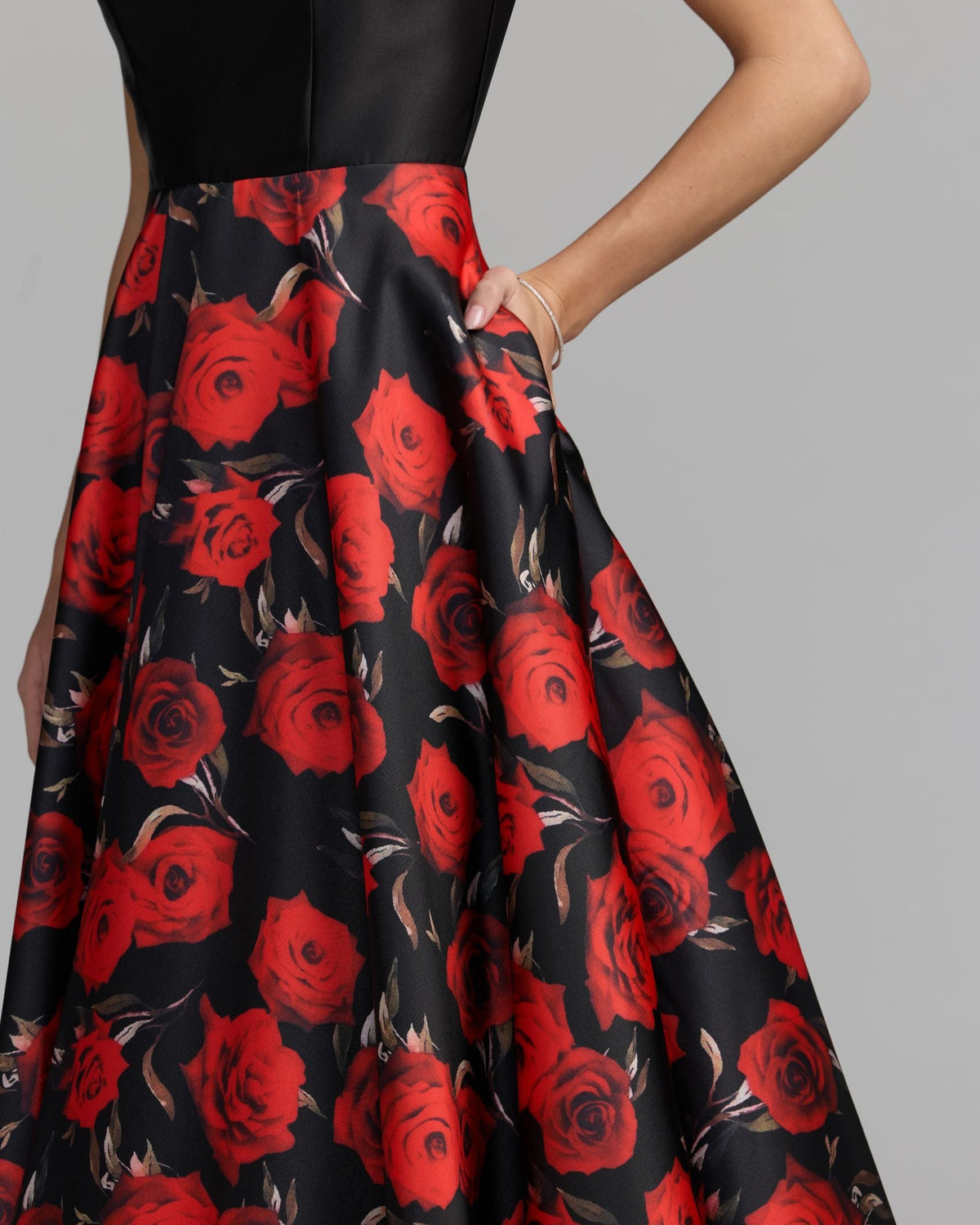 Mac Duggal Black And Red Floral Open Back Ball Gown