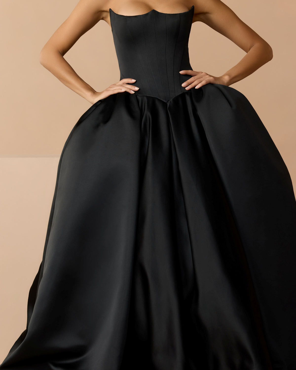 Mac Duggal Black Strapless Satin Corset Ball Gown