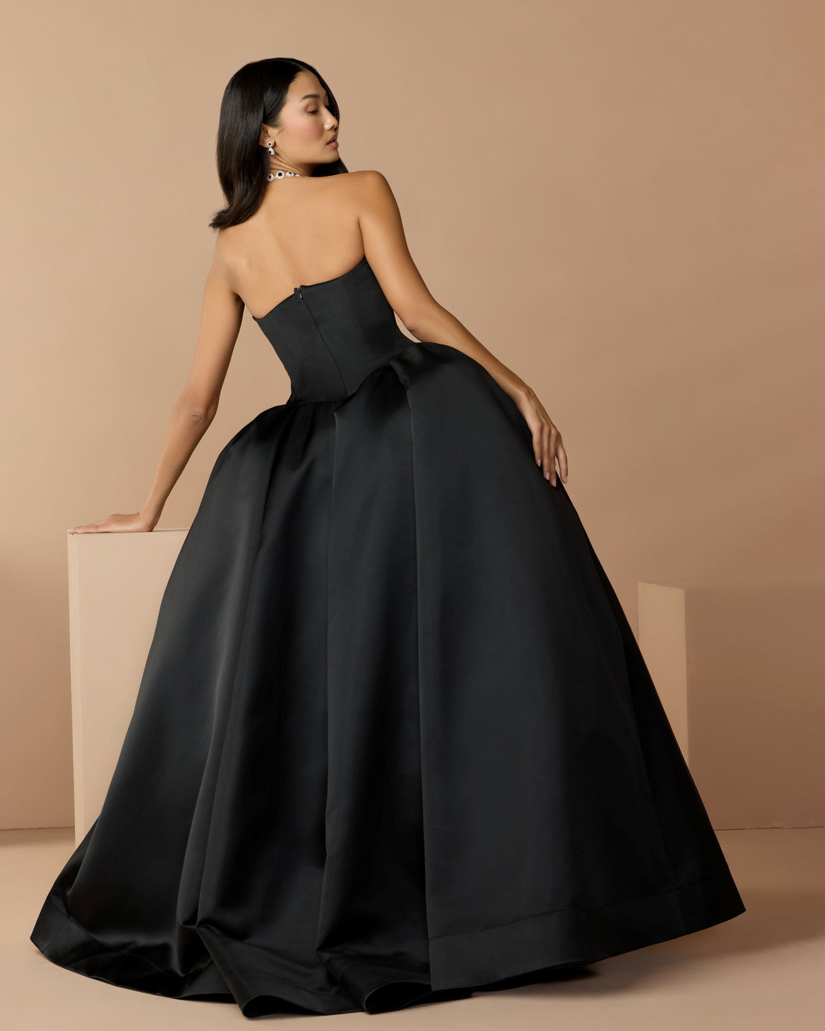 Mac Duggal Black Strapless Satin Corset Ball Gown