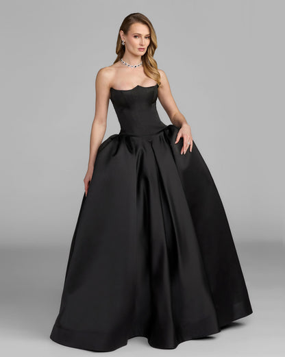 Mac Duggal Black Strapless Satin Corset Ball Gown