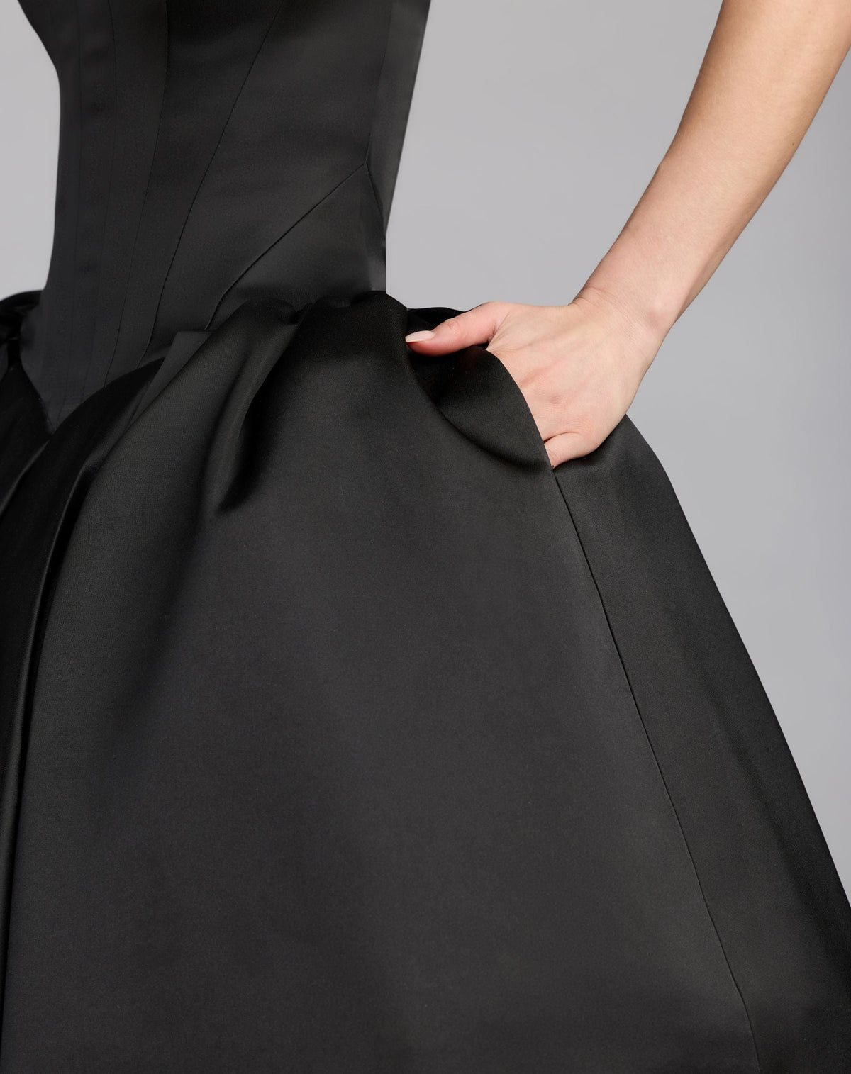 Mac Duggal Black Strapless Satin Corset Ball Gown