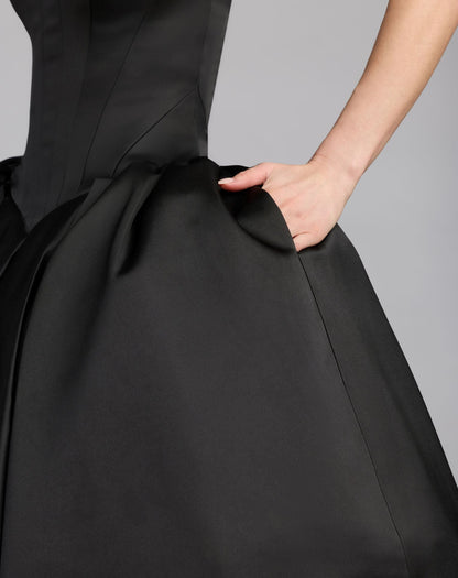Mac Duggal Black Strapless Satin Corset Ball Gown