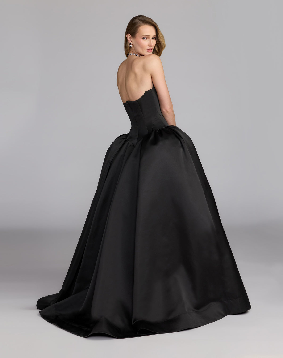 Mac Duggal Black Strapless Satin Corset Ball Gown