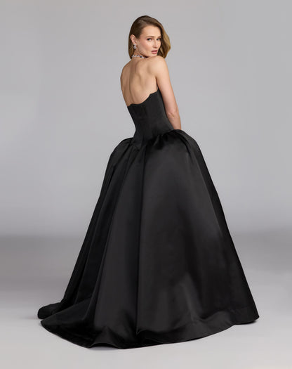 Mac Duggal Black Strapless Satin Corset Ball Gown