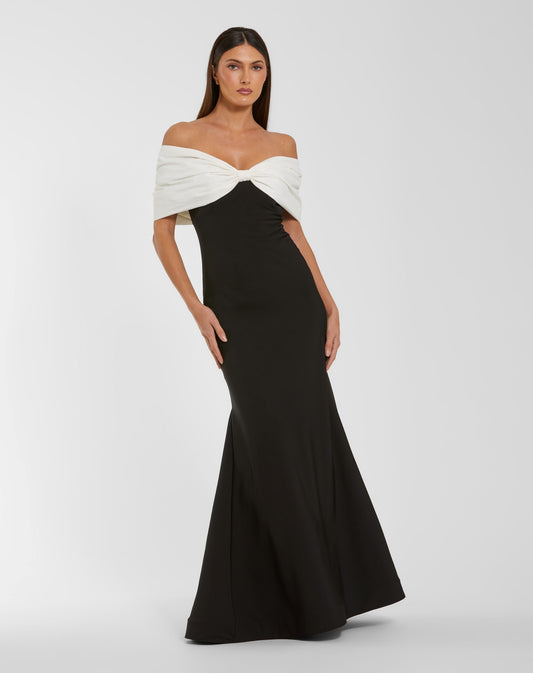 Mac Duggal Black Off The Shoulder Mermaid Gown With Bow