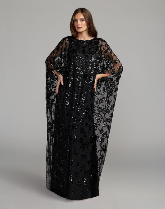 Mac Duggal Black Sequin Embellished High Neck Kaftan Gown