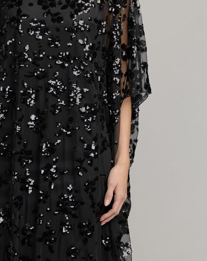 Mac Duggal Black Sequin Embellished High Neck Kaftan Gown