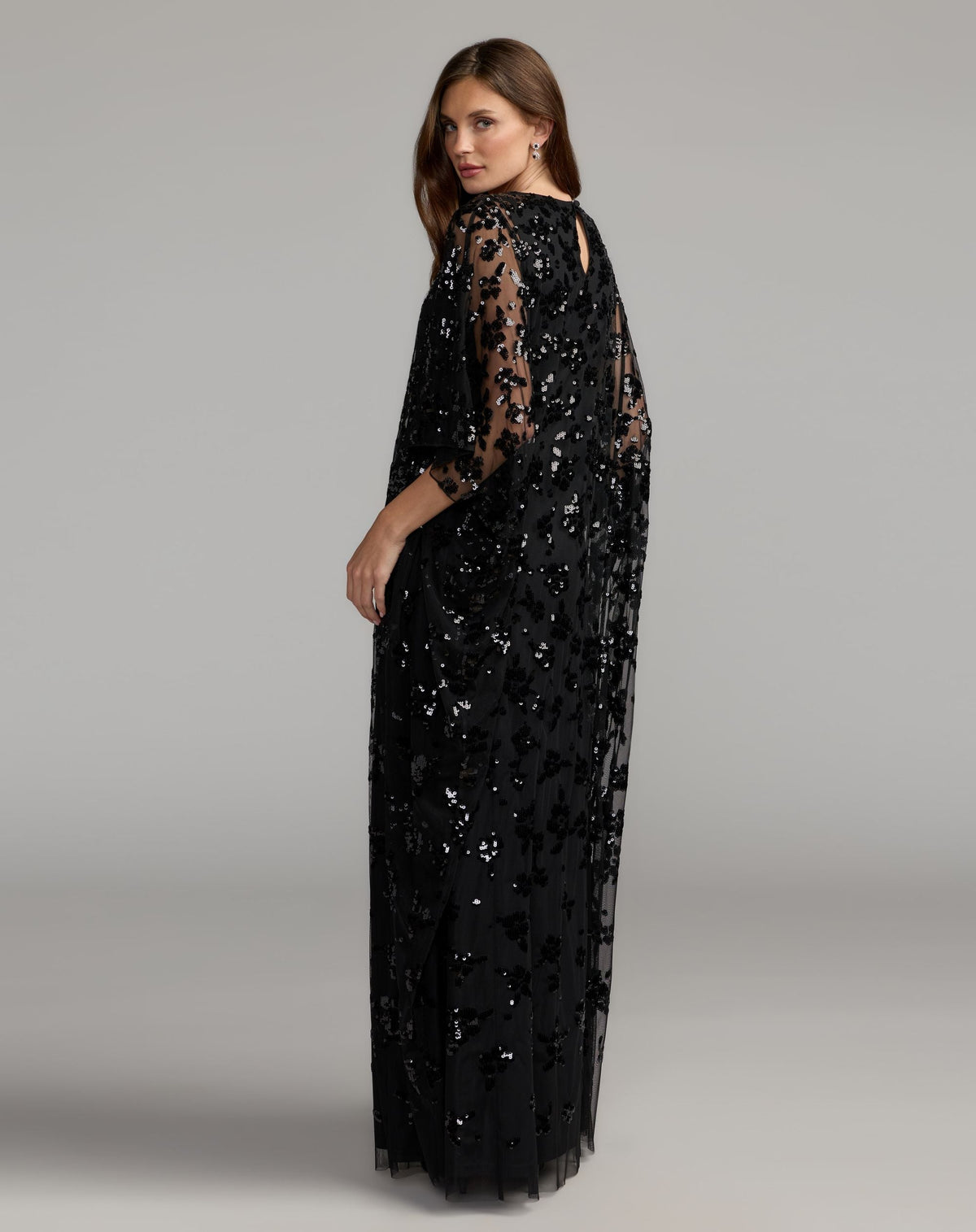 Mac Duggal Black Sequin Embellished High Neck Kaftan Gown