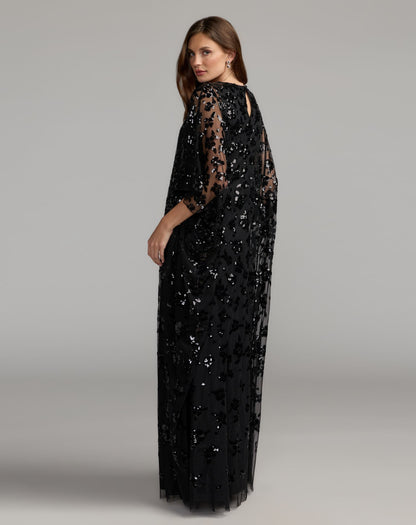 Mac Duggal Black Sequin Embellished High Neck Kaftan Gown