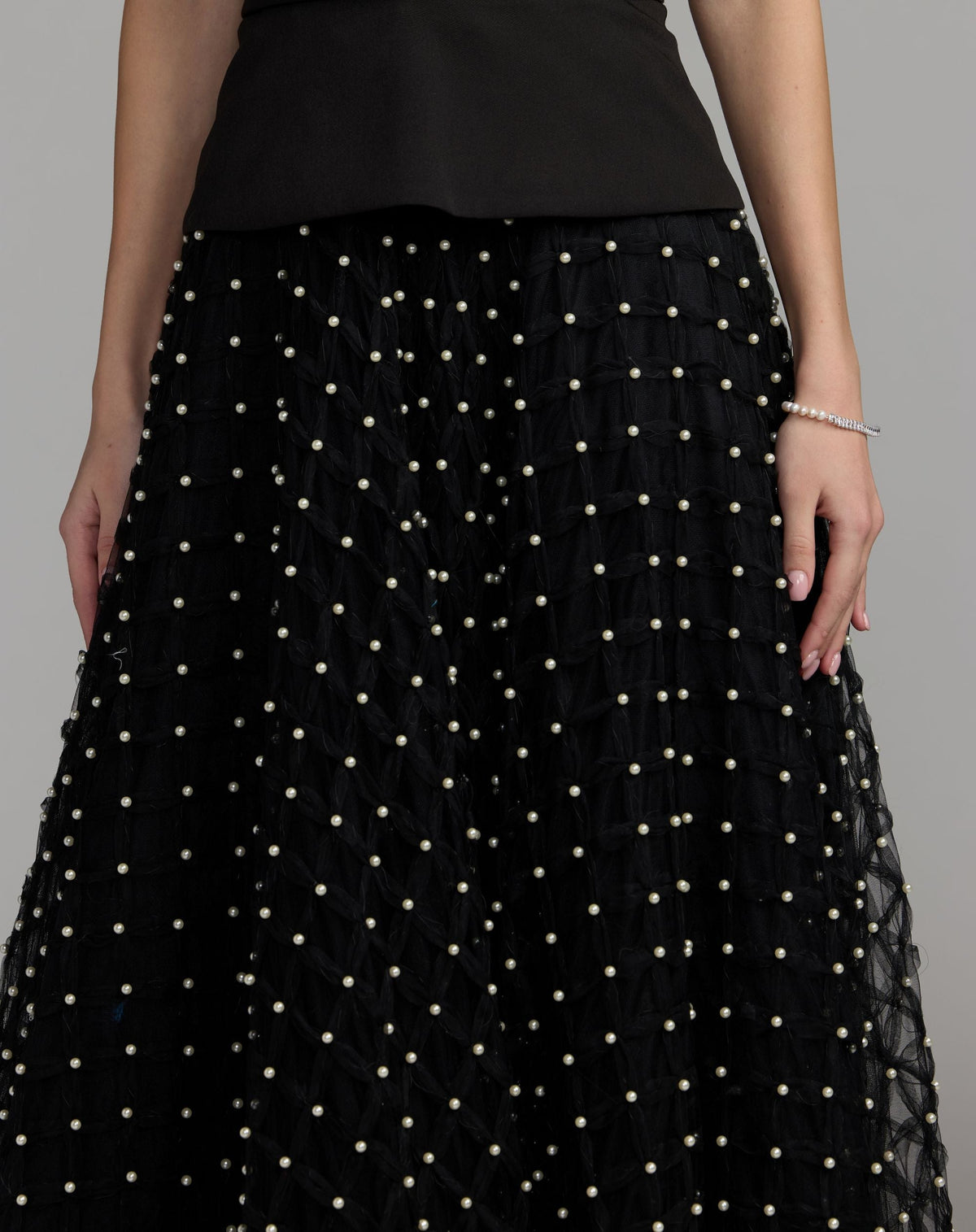 Mac Duggal Black Halter Pearl Embellished A-Line Gown