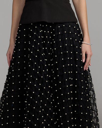 Mac Duggal Black Halter Pearl Embellished A-Line Gown