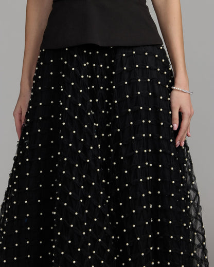 Mac Duggal Petite Black Halter Pearl Embellished A-Line Gown