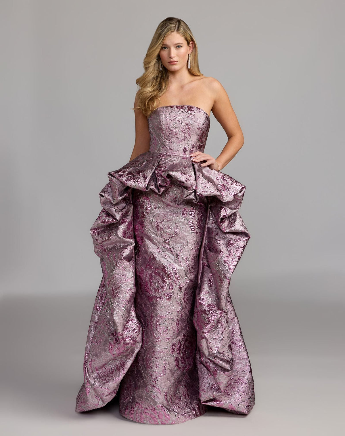 Mac Duggal Pink Metallic Strapless Gown With Bubble Overskirt