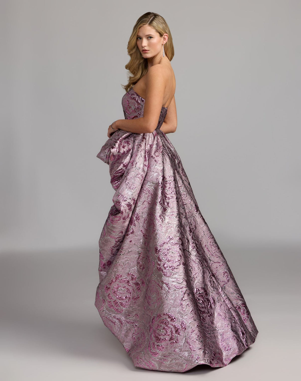 Mac Duggal Pink Metallic Strapless Gown With Bubble Overskirt