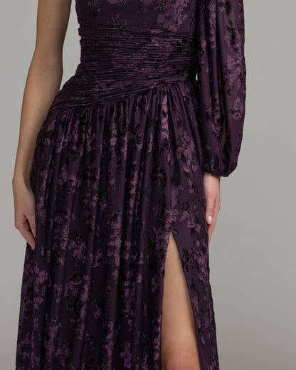 Mac Duggal Purple One Shoulder Burnout Velvet Gown