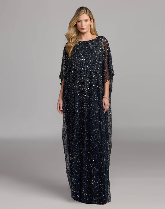 Mac Duggal Navy Sequin Embellished Kaftan Gown