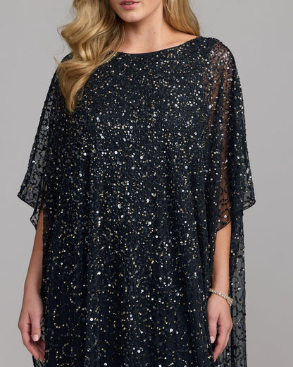 Mac Duggal Navy Sequin Embellished Kaftan Gown
