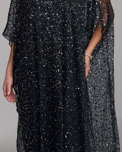 Mac Duggal Navy Sequin Embellished Kaftan Gown